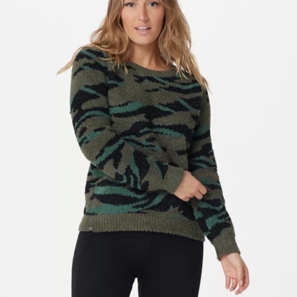 Barefoot Dreams CozyChic Seaside Crew Neck Pullover Camo 2XL
